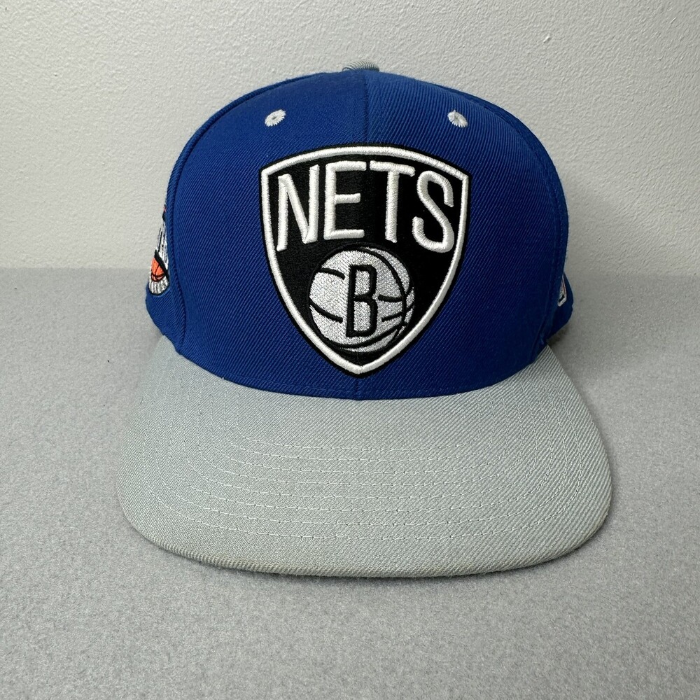 Brooklyn Nets Hat Cap Men Snap Back Blue Mitchel & Ness Logo NBA Wool Blend